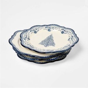 4pk 8” Stoneware Salad Appetizer Christmas Plates Blue - Threshold Studio McGee